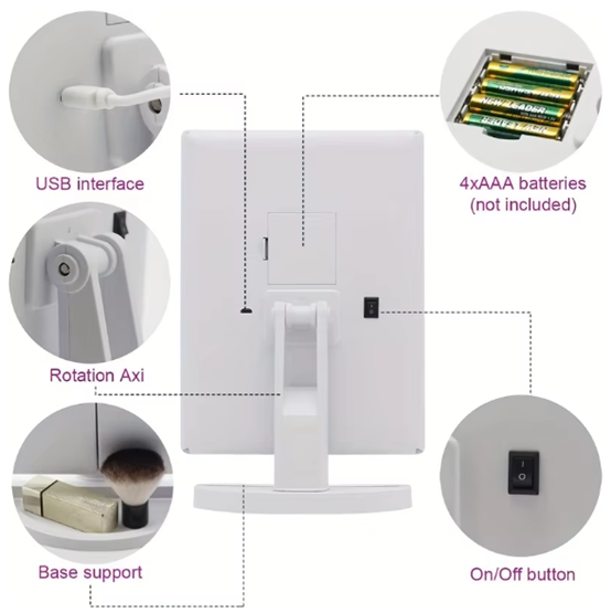 Three-sided folding Touch-sensitive LED Makeup Mirror