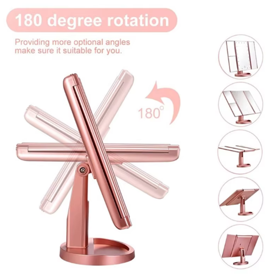 Three-sided folding Touch-sensitive LED Makeup Mirror