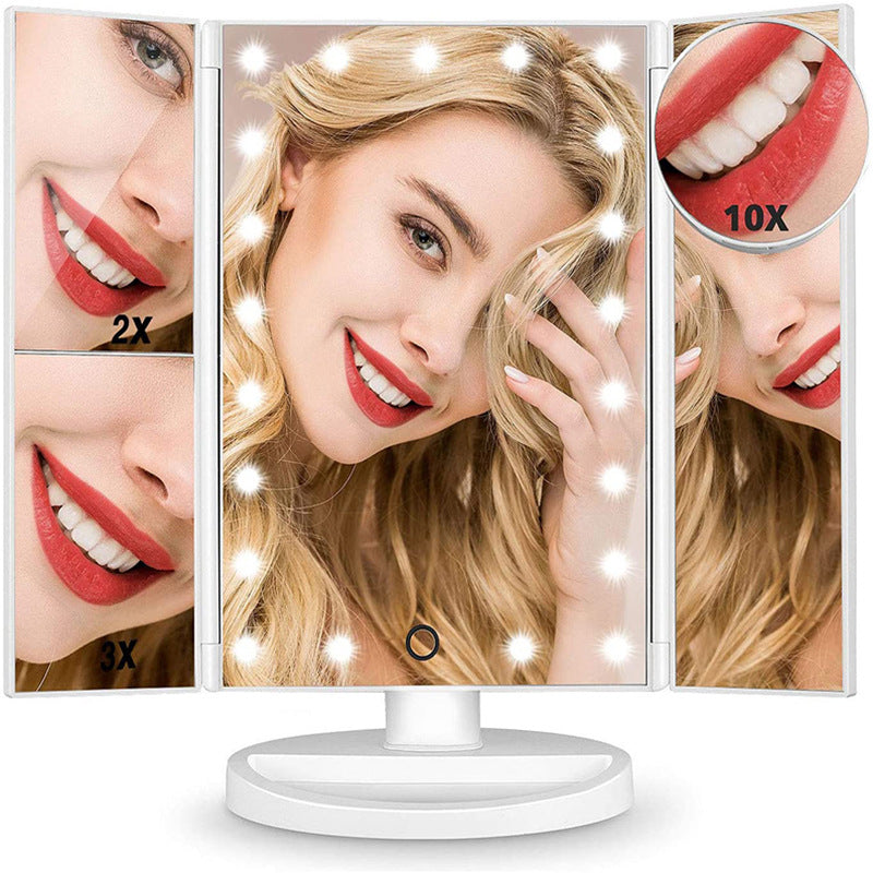 Three-sided folding Touch-sensitive LED Makeup Mirror