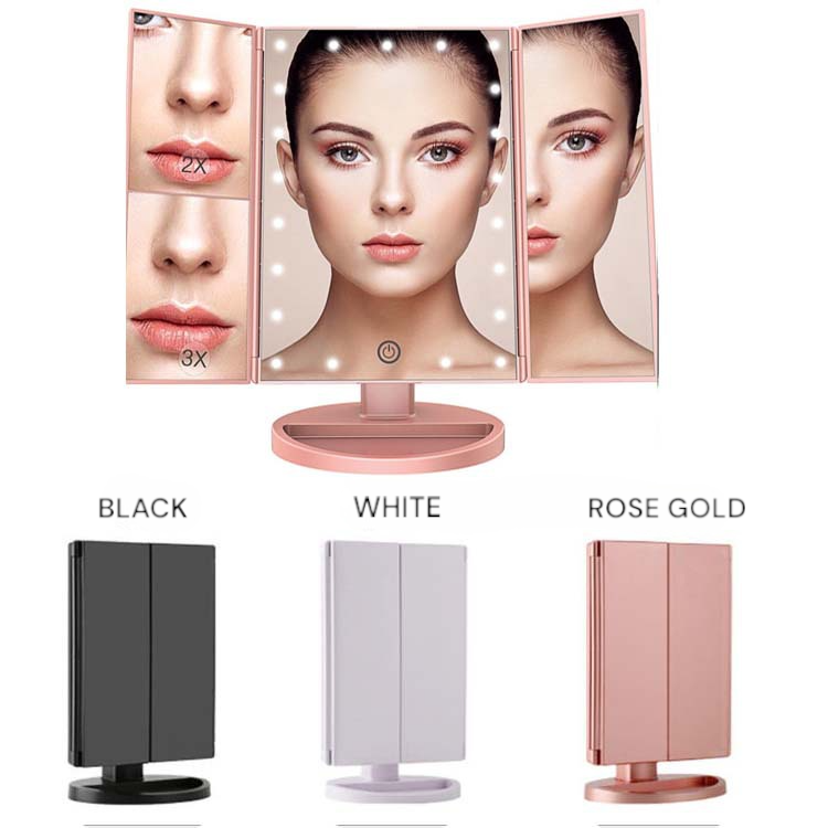 Three-sided folding Touch-sensitive LED Makeup Mirror
