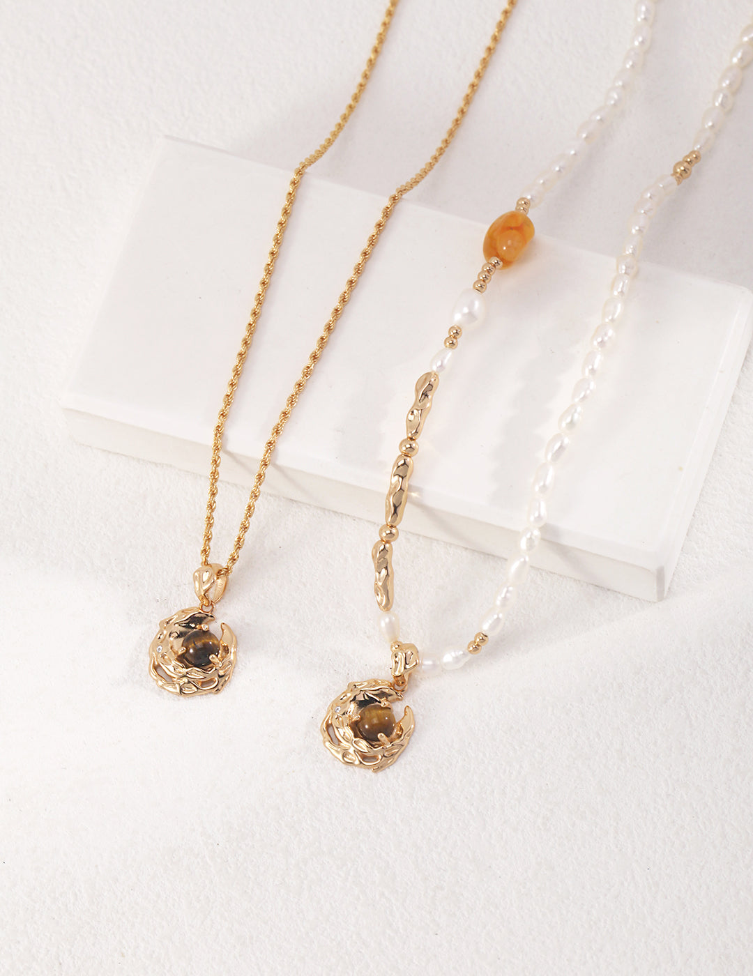 Tigerite Agate Pearl S925 Necklace with Irregular Round Pendent
