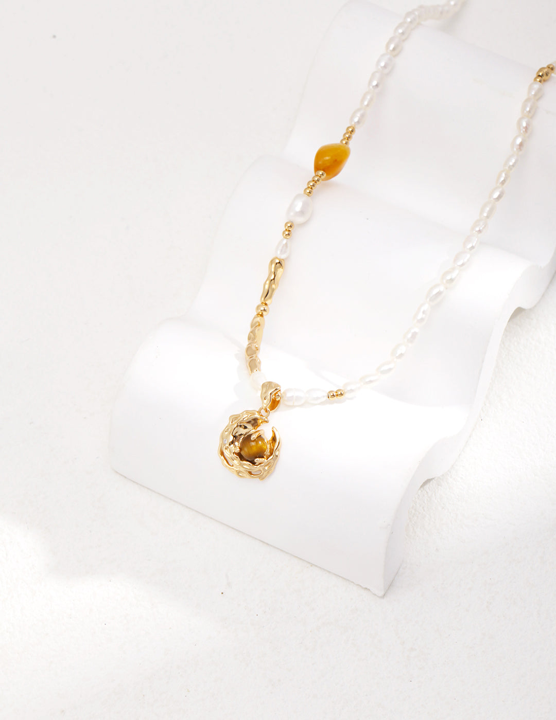 Tigerite Agate Pearl S925 Necklace with Irregular Round Pendent