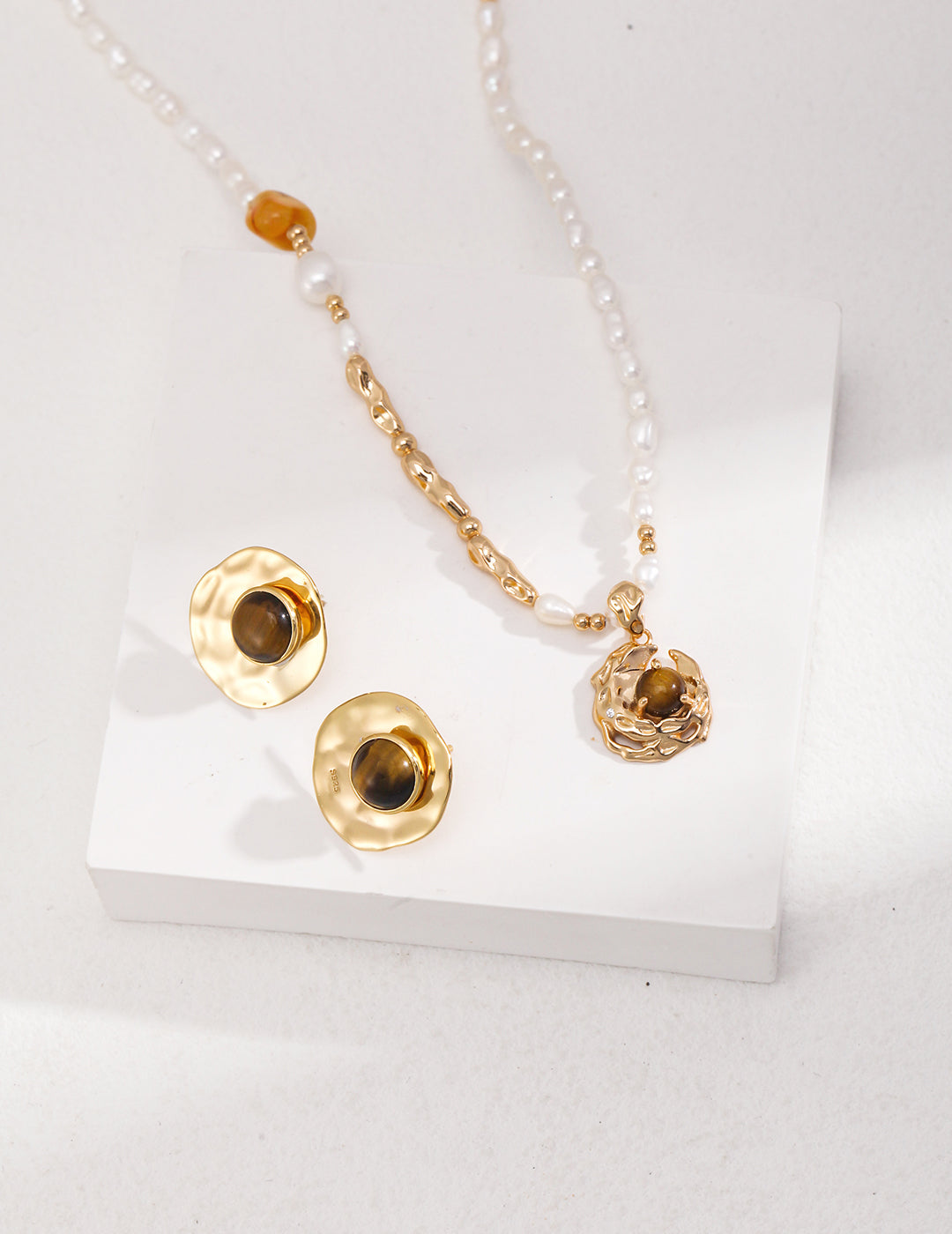 Tigerite Agate Pearl S925 Necklace with Irregular Round Pendent