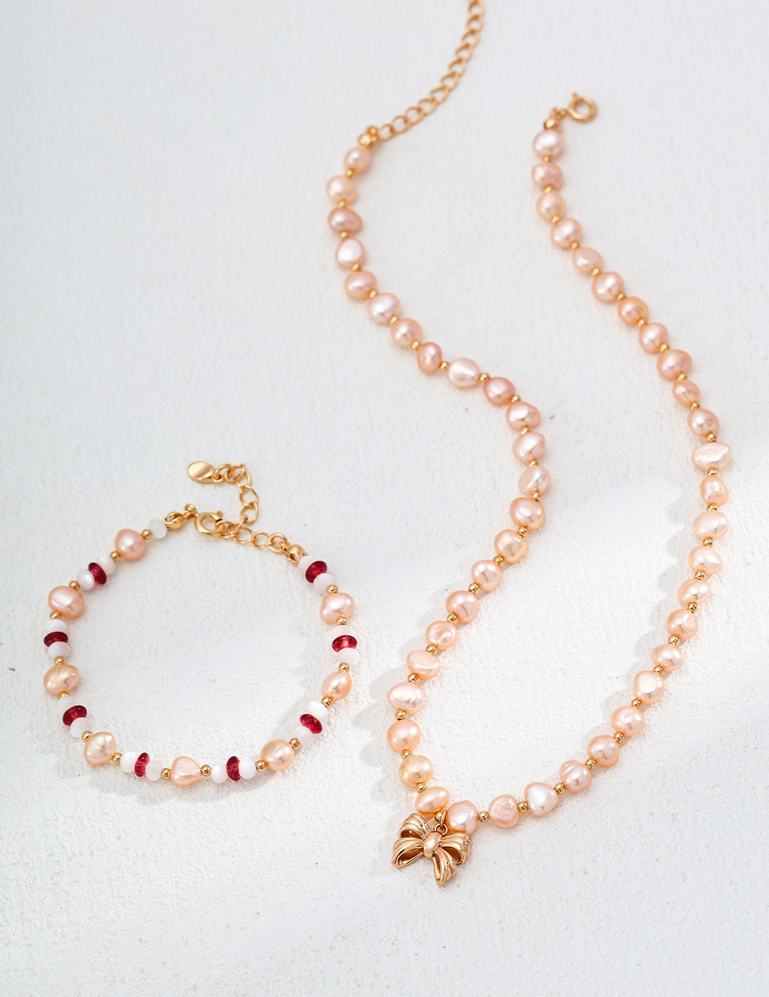 Sterling Silver Natural Pearl Ribbon Necklace