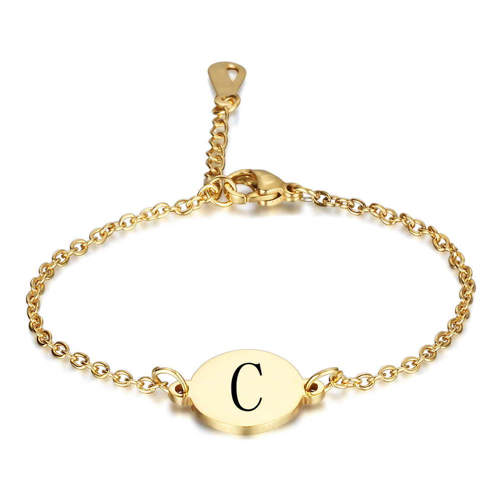 Oval 26 English Letters Titanium Steel Gold Bracelet