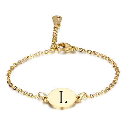 Oval 26 English Letters Titanium Steel Gold Bracelet