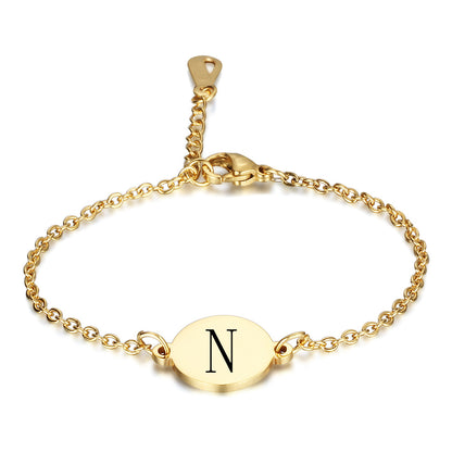 Oval 26 English Letters Titanium Steel Gold Bracelet