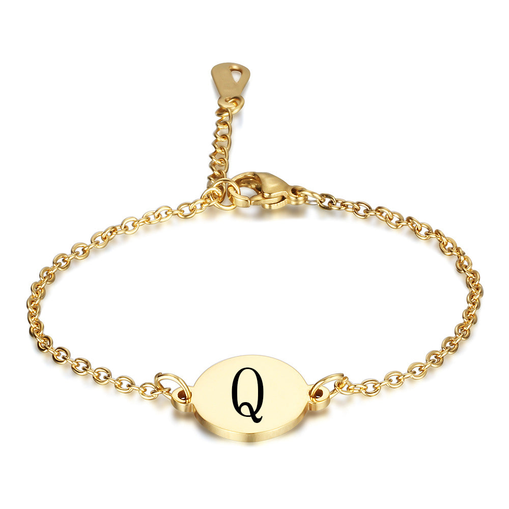 Oval 26 English Letters Titanium Steel Gold Bracelet