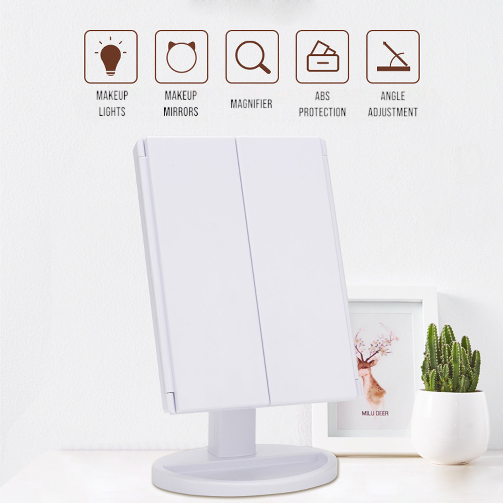 Three-sided folding Touch-sensitive LED Makeup Mirror