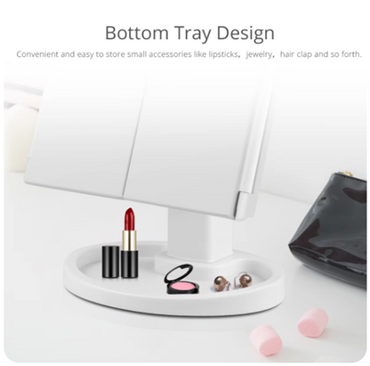 Three-sided folding Touch-sensitive LED Makeup Mirror