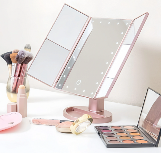 Three-sided folding Touch-sensitive LED Makeup Mirror