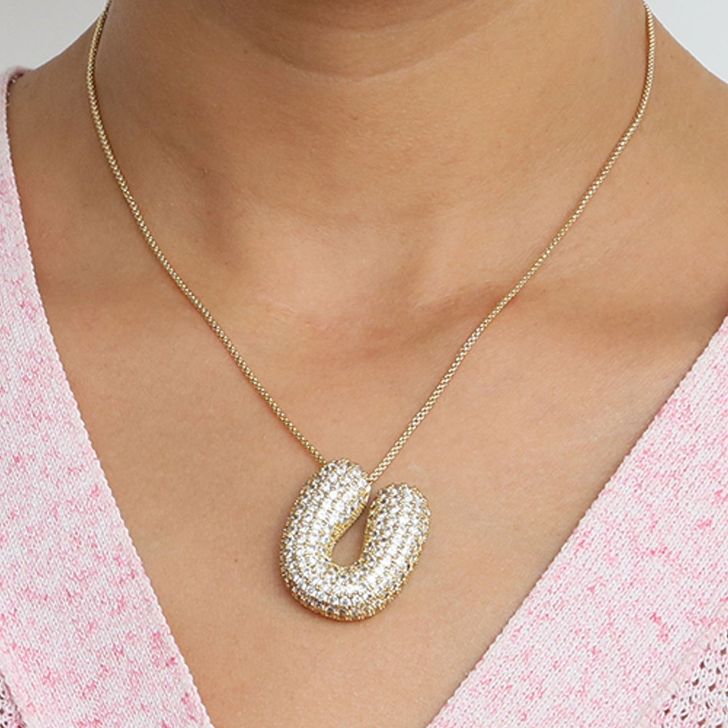 Brass Balloon Bubble Chubby 26 English Letter Necklace (Buy Two or More Get Extra 20% Off)