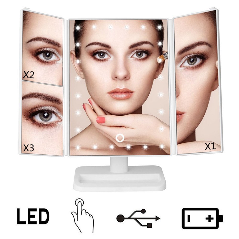 Three-sided folding Touch-sensitive LED Makeup Mirror