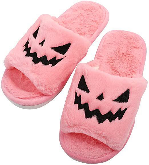 Halloween Jack-o-lantern Open-toed Plush Slippers