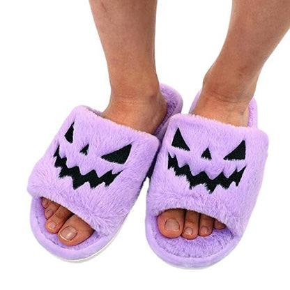 Halloween Jack-o-lantern Open-toed Plush Slippers