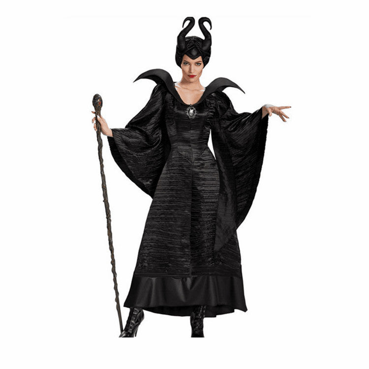 Halloween Maleficent Black Witch Costume (Dress and Hat)