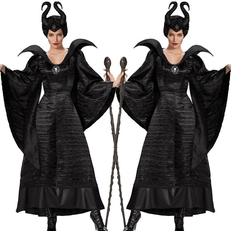 Halloween Maleficent Black Witch Costume (Dress and Hat)