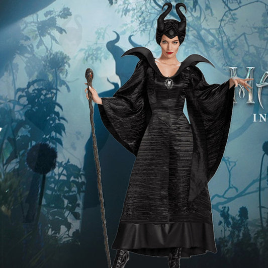 Halloween Maleficent Black Witch Costume (Dress and Hat)