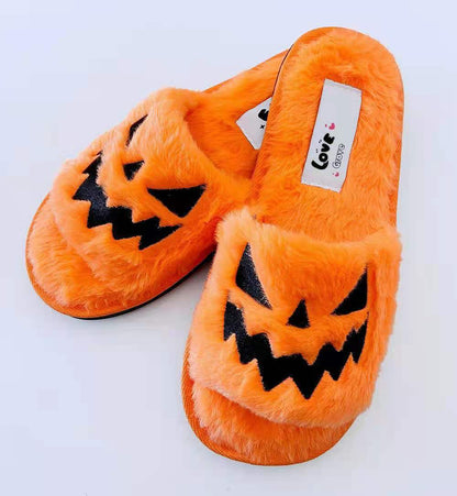 Halloween Jack-o-lantern Open-toed Plush Slippers