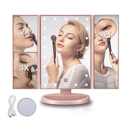 Three-sided folding Touch-sensitive LED Makeup Mirror