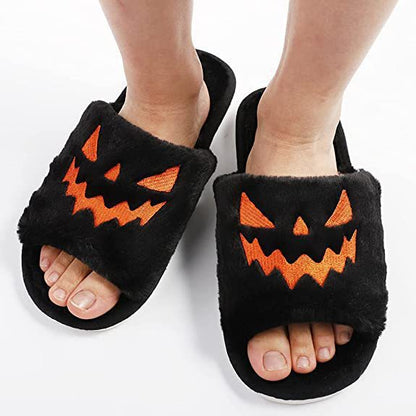 Halloween Jack-o-lantern Open-toed Plush Slippers