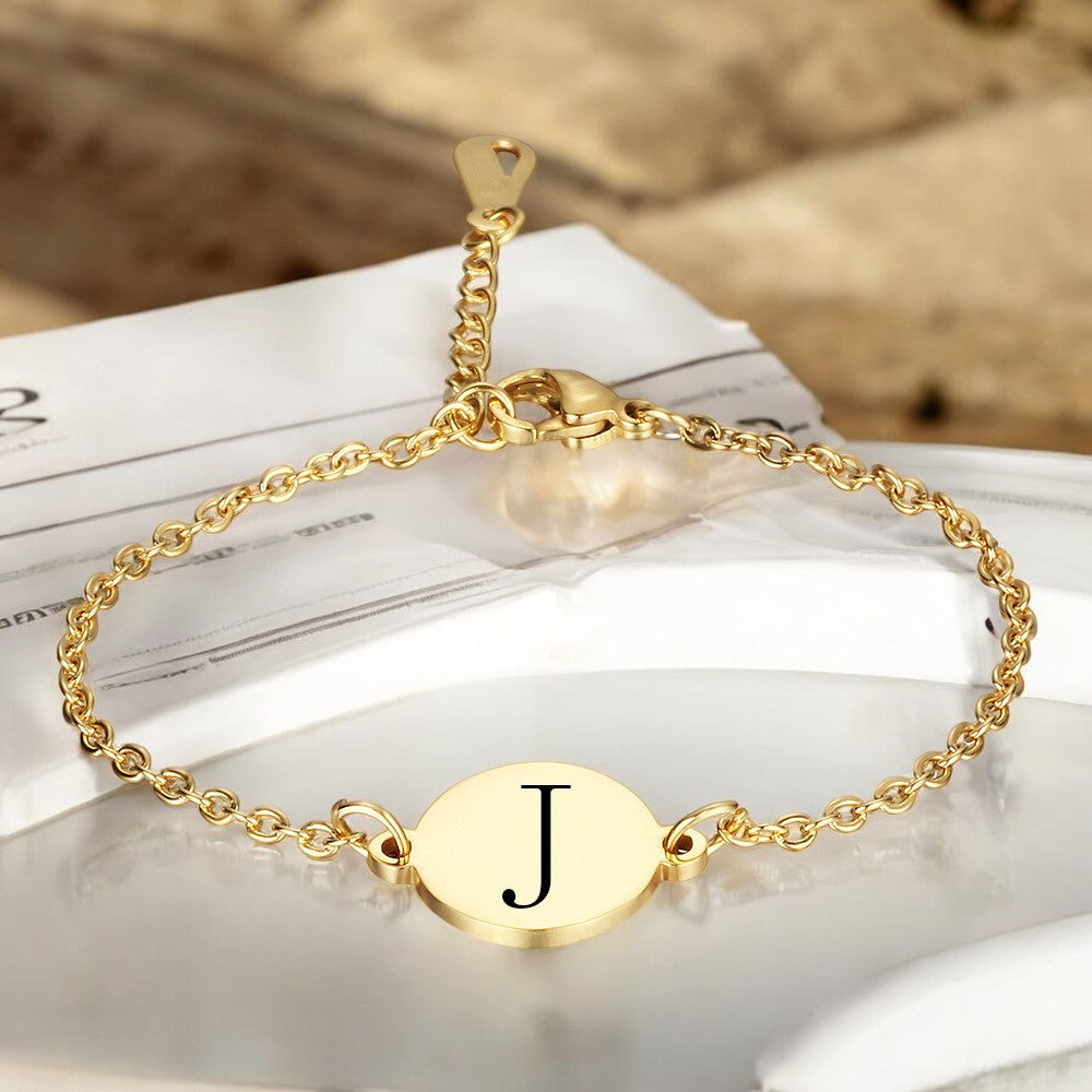 Oval 26 English Letters Titanium Steel Gold Bracelet