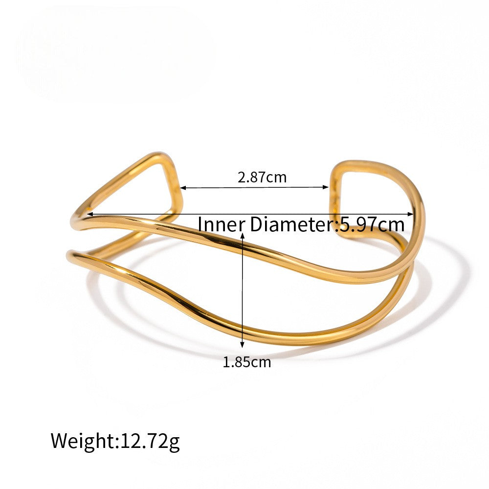 Irregular Concave and Convex Titanium Plated Steel Gold Bracelet