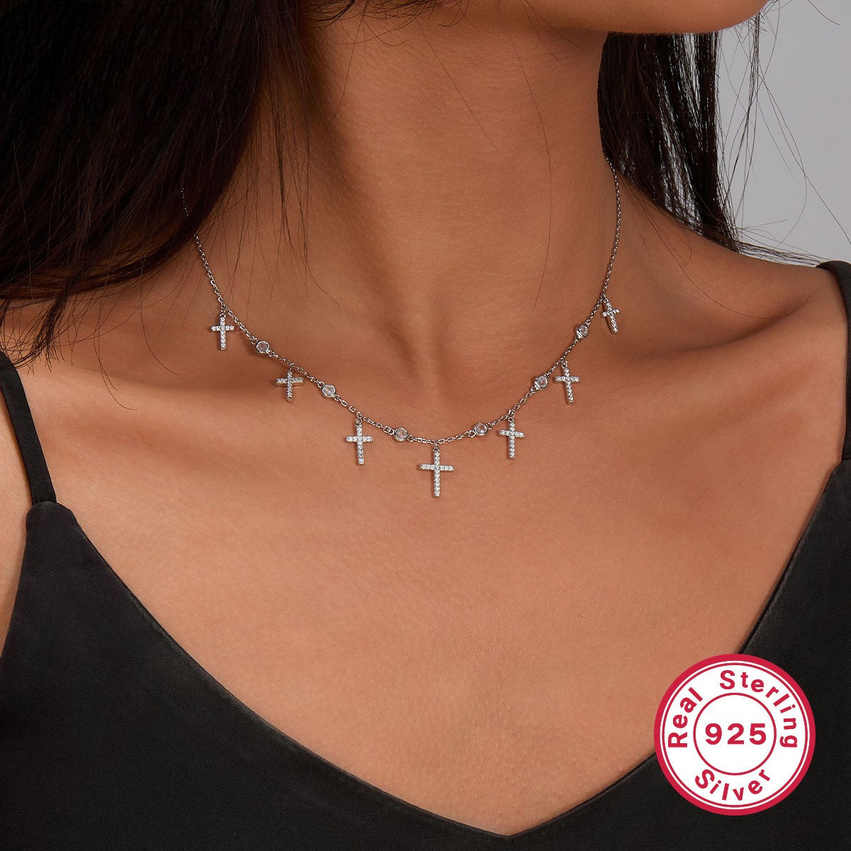 Zircon Cross Clavicle Chain 925 Silver Necklace