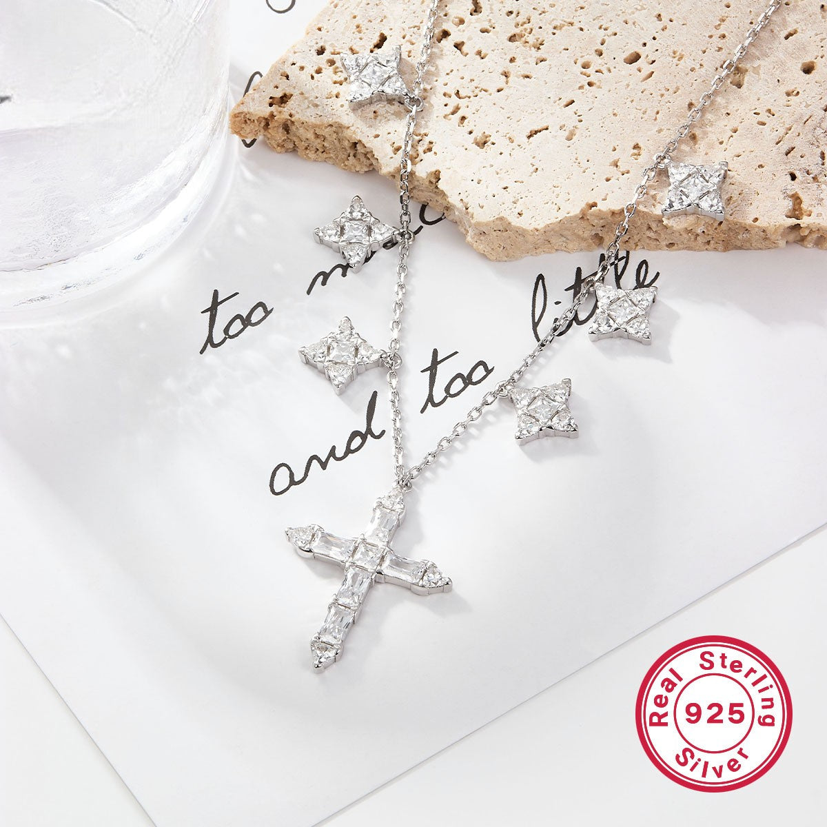 Zircon Cross Clavicle Chain 925 Silver Necklace