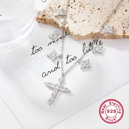 Zircon Cross Clavicle Chain 925 Silver Necklace