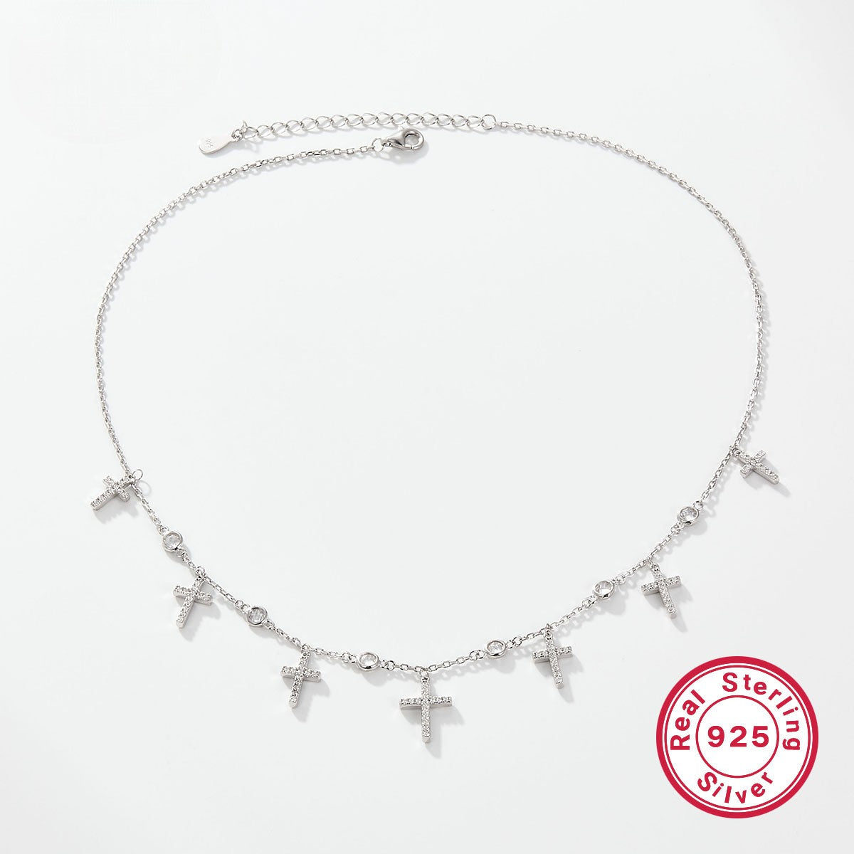 Zircon Cross Clavicle Chain 925 Silver Necklace