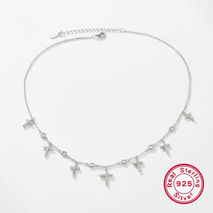 Zircon Cross Clavicle Chain 925 Silver Necklace