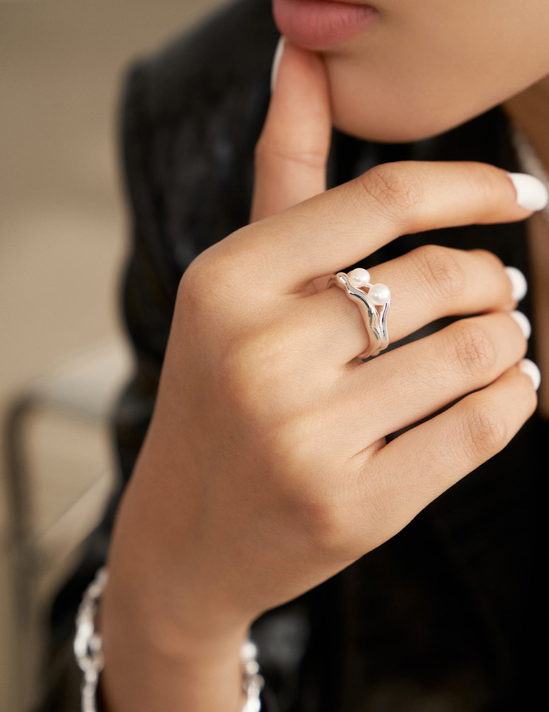 Sterling Silver Pearl Open Ring