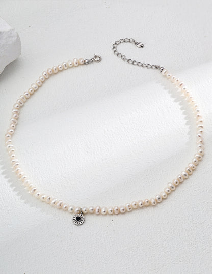 S925 Silver Natural Pearl Red/ Black Agate Necklace