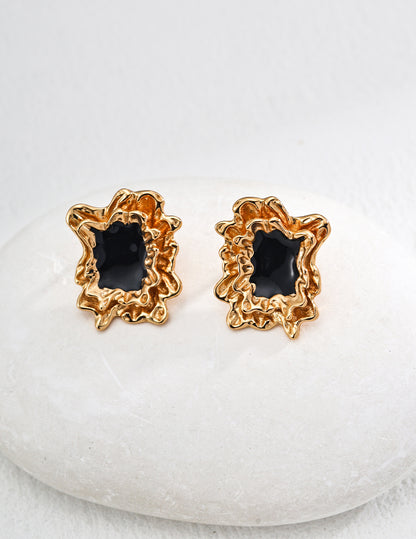 S925 Simple Black Drip Glaze Earrings