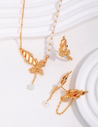 Sterling Silver Butterfly Pearl Necklace